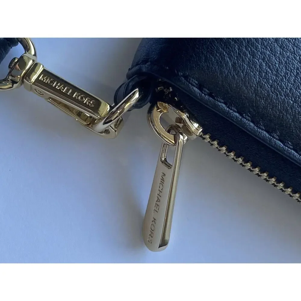 MICHAEL KORS Fulton‎ Black Pebbled Leather Wristlet/Wallet with Zipper & Gold